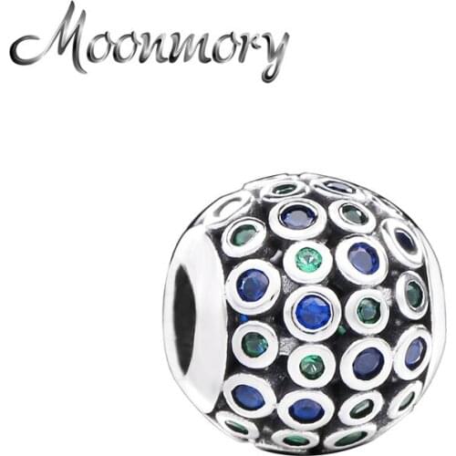 Moonmory 925 Sterling Silver Colourful Sparkling Bead For DIY Brand Bracelet Classic Style Charm Unisex Jewelry Christmas Gift