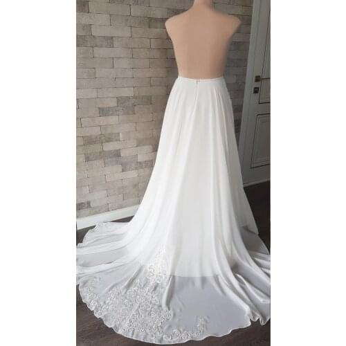 Chiffon Wedding Skirt With Train Bridal Separations Wedding Overskirt Chiffon Bridal Skirt Train, Removable applique Skirt Train
