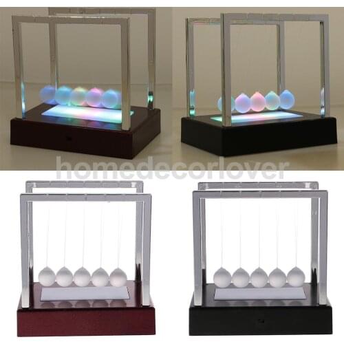 Light up Illuminated Newtons Cradle Balance Ball Home Decor Office Desk Toy Educational Science Toy Xmas Gift Stress Relief Toy