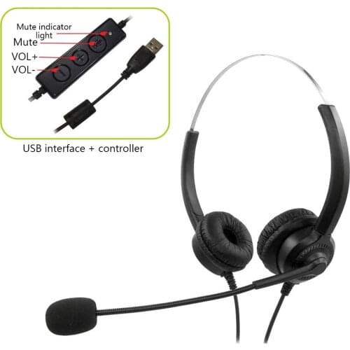 Telephone Headset Binaural With Noise Cancelling Microphone Wired Phone Comfortable In-ear Headphones For Customer Service Call