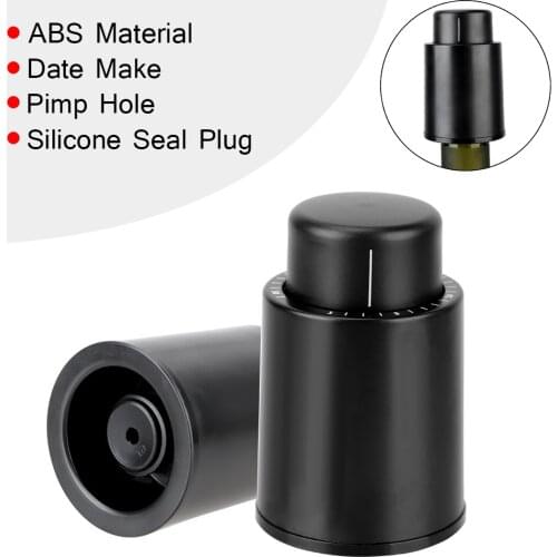 Vacuum Wine Bottle Stopper Black ABS Barware Wine Cork Sealed Storage Vacuum Memory Wine Stopper Push Style Bar Tools