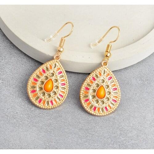 Ethnic Earring Vintage indian Colorful mosaic drop hanging for Women accessories 2019 Wedding Party dangle Earrings Jewelry