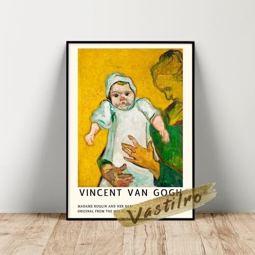 Vincent Van Gogh Museum Exhibition Poster, Madame Roulin And Her Baby Oil Painting, Retro Van Gogh Character Portrait Prints Art