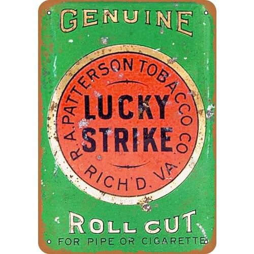 WallColor 8*12 Metal Sign Lucky Strike Pipe and Cigarette Roll Cut Tobacco Vintage Look