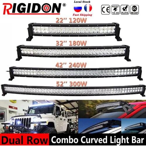 RIGIDON 3D Double Row Curved LED Work Light Bar 22 32 42 52inch Flood Spot Combo beam 6000K for Offroad Truck 4WD SUV Fog Light