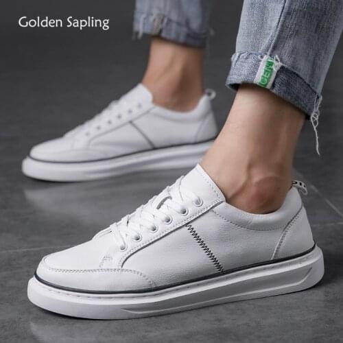 Golden Sapling Classics Mens Casual Shoes Breathable Genuine Leather Flats Comfortable Men Leisure Shoes Fashion White Loafers