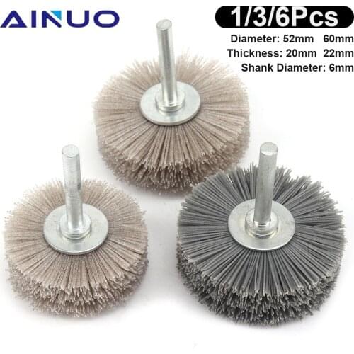 1/3/6Pcs Drill Abrasive Wire Grinding Wheel 60mm Nylon Bristle Polishing Brush Bench Grinder for Wood Furniture Mahogany Finish