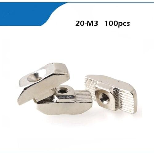 100PCS M3 T-Nut 20 - M3 Hammer Head Block Nuts for 2020 Fasten Nut Connector Nickel Plated for 20 series aluminum profile Slot