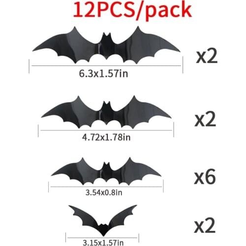 12pcs/Pack Halloween Bat Wall Sticker 3D Decoration Black PVC Home Party Decor Wall Bar Halloween Party Scary Decos Props