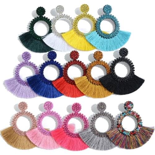 14 Colors Bohemia Womens Jewelry Accessories Rhinestone Stud Earring Sectored Tassel Dangle Earrings for Women 2021 Trend