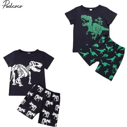 2019 Brand 2pcs Girls Kid Boys Clothes Tracksuit New Summer Dinosaur Top T-short+Shorts Outfits Casual Suit Set Cool Boy 2-7Y