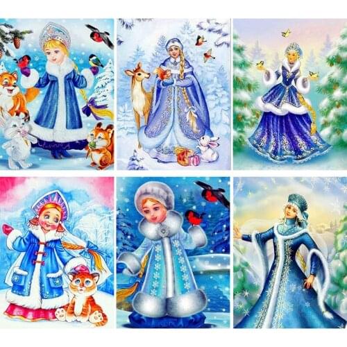 5D DIY Diamond Painting Christmas Snow Cartoon Girl Diamond Embroidery Cross Stitch Europe Russian Home Room Decor Art