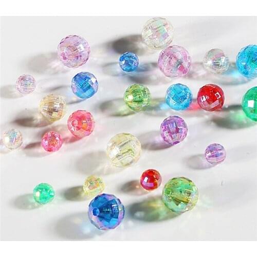 6/8/10mm 50-100pcs Faceted Plastic Acrylic Beads AB Color Loose Sapcer Glass Beads for DIY Jewelry Making Handmade Bracelet