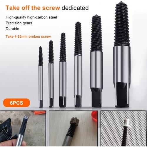 6Pcs Steel Damaged Screw Extractor Set Drill Bit Broken Speed Out Guide Set Broken Bolt Stripped Screw Extractors
