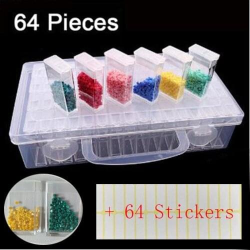 64 Slots Storage Box and Label paper,Diamond Embroidery Contain Diamond Painting Accessory boxes Case Cross Stitch Tools