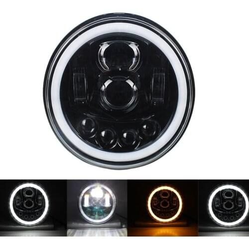 7inch Round Headlamp With White Amber Halo Ring Angle Eyes For Jeep Wrangler JK TJ LJ Projector LED Motorcycle Headlight