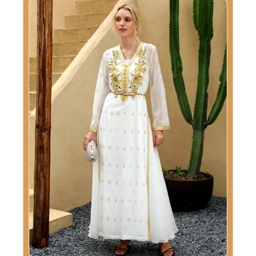 Abaya Embroidery Muslim Women Long Dress Casual V-neck Luxury Party Evening Arab Maxi Robe Middle East Dubai Kaftan Elegant New