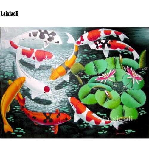 Diamond Painting Animal 5D DIY Kit Cross Stitch Diamond Embroidery koi Fish Rhinestone Mosaic Full Squareround Home Decoration