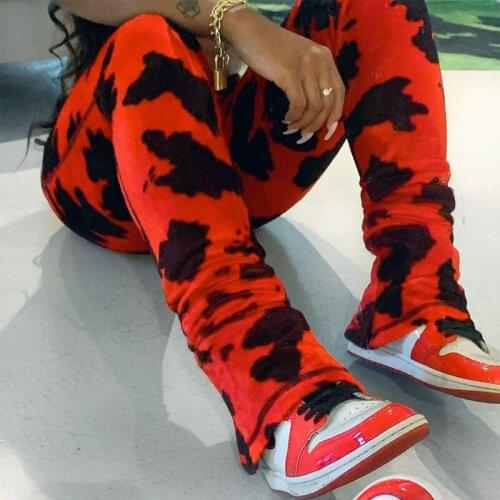 2020 Velvet High Waist Zip Up Tie Dye Stacked Pants Autumn Winter Women Fashion Streetwear Outfits Trouers