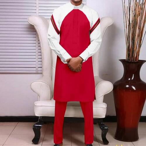 Dashiki Men African Clothes Ankara Blazer and Trousers 2 Piece Outfits Plus Size Full Zip Outwear for Wedding Evening A2116021