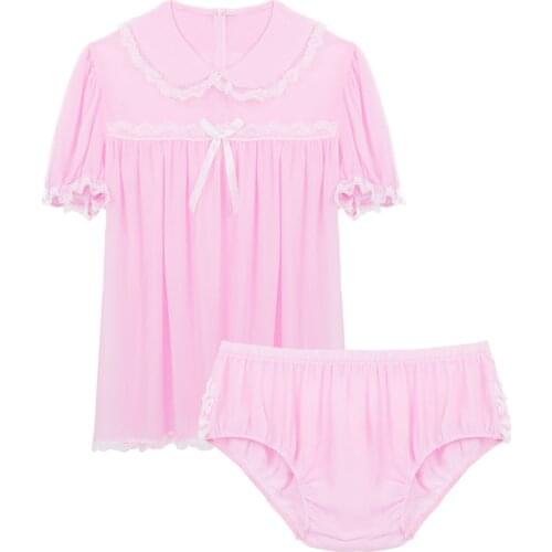 Men Sissy Lingerie Set Erotic Sexy Night Gown Gay Underwear Puff Short Sleeves Chiffon Dress with Panties for Male Crossdressing