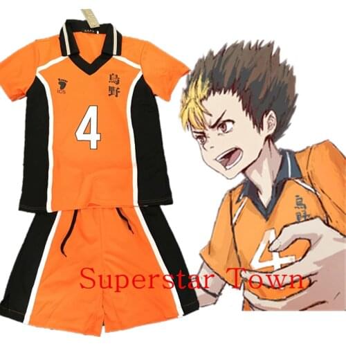 Haikyuu Nishinoya Cosplay High School Uniform Jersey Costume Nishinoya Yuu Number 4 T-shirt and Pants Superstar Town