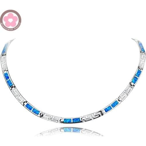 JZN0010 Top Quality Precious Blue Opal Gem Necklace New Trendy Necklace for Women Fine Jewelry Chain Necklace Unisex