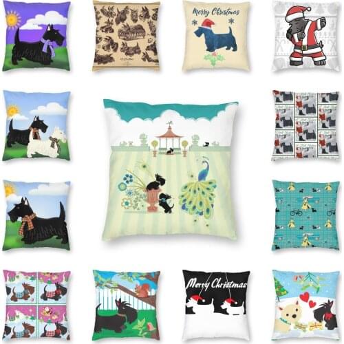 Scotties And Peacocks Square Throw Pillow Cover Decoration 3D Two Side Print Scottish Terrier Dog Cushion Cover For Sofa