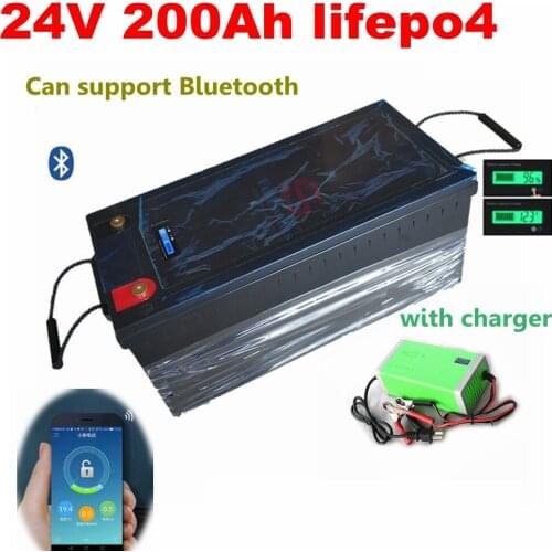 24V 200AH lifepo4 lithium Battery with bluetiith BMS APP for 2000W Inverter Solar RV golf cart backup power + 10A Charger