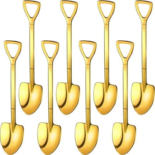 8 Pieces Gold Shovel Shape Spoons Stainless Steel Shovel Shape Coffee Ice Cream Dessert Spoons for Home and Party