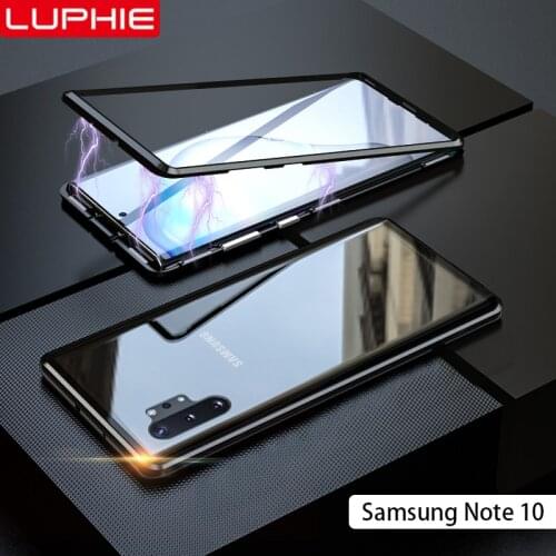 Luphie Magnetic Adsorption Metal Case For Samsung Galaxy Note 10 Note 10 Plus Back Bumper Tempered Glass Magnet Cover Cases