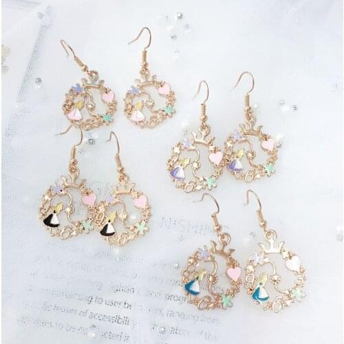 Cute Cartoon Alice Garland Clock Pendant Earrings Fashion Glamour Teenage Student Earrings Female Trendy Sweet Jewelry Gift