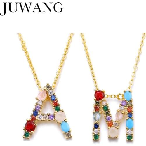 Multicolor CZ charm Gold 26 Alphabet pendant necklace micro pave zircon letter necklaces A-Z Couple Jewellery Gift