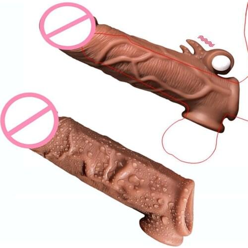 Reusable Condoms for Male Penis Enlargement Thick Penis Sleeve Vibrating Rings for Penis Extender Clit Vibrator for Couple