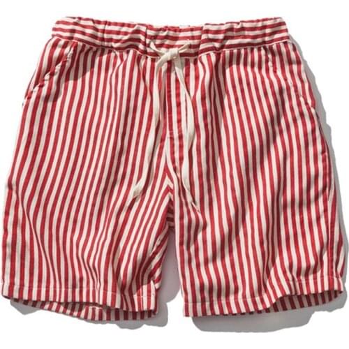 Japanese summer original mens striped shorts Harajuku style trend hit color wild red white black cotton loose casual shorts
