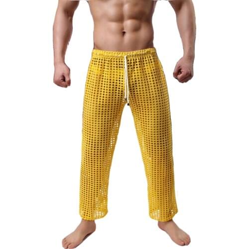 Mens Pajamas see through pajama pants casual lounge wear pijama hombre hollow out sexy ropa interior hombre home pants clothes