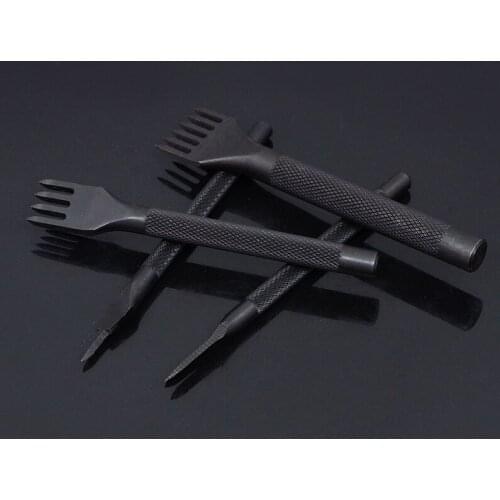 1/2/4/6 Prong 4mm Black 4 PCS Set Leathercraft 4/25 Inch Chisel Leather Craft Tools Hole Punch for Lacing Stitching Perforate