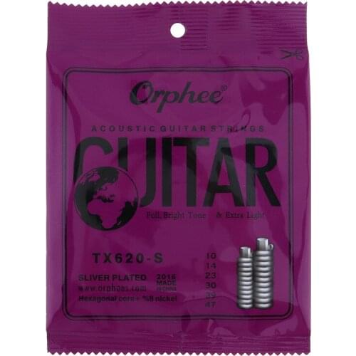 New Orphee 6pcs/set Acoustic Guitar Strings Special Silver Plated Anti-Rust Hexagonal core+8% Nickel Extra Light TX620-S