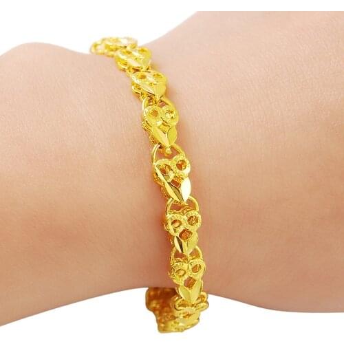 New 24K Gold Bracelet 4MM Car Flower Gold Plated Fashion Bracelet for Woman Jewelry Gift
