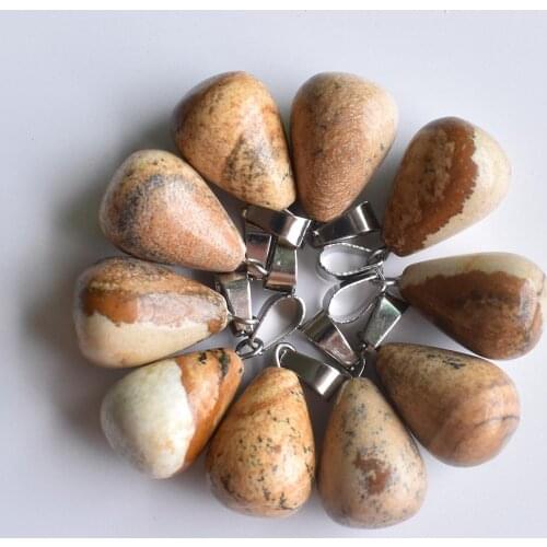 Fashion hot selling good quality Natural picture stone charms water drop Pendants for jewelry marking 24Pcs/Lot Wholesale free
