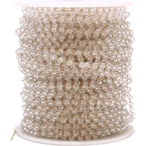 3MM width Transparent glass beads with Stainless Steel Chain link Bulk for Jewelry Making