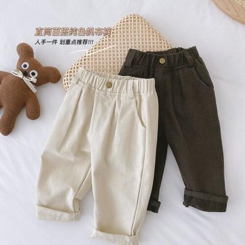 Kids Casual Pants Spring Summer Baby Boys Korean Solid Loose Trousers Baby Ealstic Waist Fashion Cotton Pants 2-7 Y Boys Pants