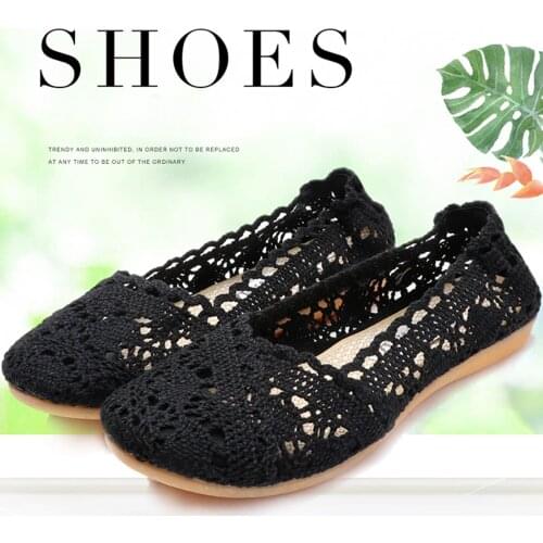 Net Shoes Soft Lace Hollow Summer Breathable Womans Flats Round Head Soft Bottom Doudou Old Beijing Cloth Shoes