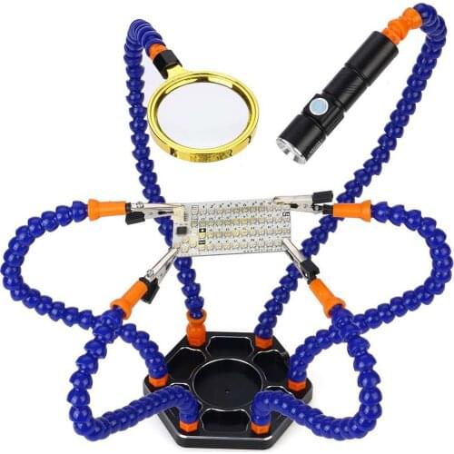 Helping Hand Third Soldering Tool 6pcs Flexible Arms Fan Flashlight Magnifier for for PCB Board Soldering Assembly RepairStation