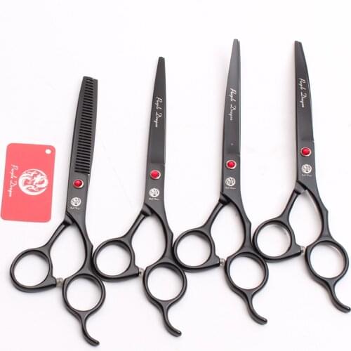 Z3100 4Pcs 7" 19.5cm Purple Dragon JP Brand 440C Black Mascotas Hair Shears Hairdresser For Dogs Professional Pets Hair Scissors