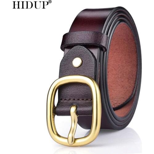 HIDUP Ladies Quality Design Genuine Leather Female Belts Pin Buckle Alloy Metal Belt for Women Accessories 2.8cm Width AKWJ041
