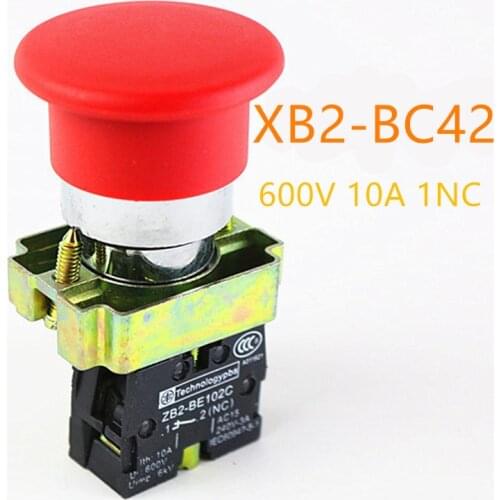 1pcs High Quality XB2-BC42 40mm mushroom head button push button switch momentary