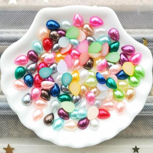 100 Pcs 6*8mm ABS Imitation Water Drop Flatback Pearl Beads Decoration For DIY Accessories Jewelry Making Nail Art Phone Case