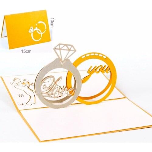 100pcs Wholesale Gold Laser Cut 3D Ring design Engagement Anniversary invite Greeting Gift Invitations wedding invitation card