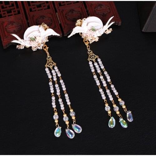 2pcs Chinese Tassel Hair Barrettes Crystal Pearl Hair Accessories for Women Headpiece Wedding Hair pins Bridal Hair Ornaments